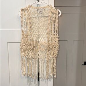 American Rag Cream Macramé Fringe Vest